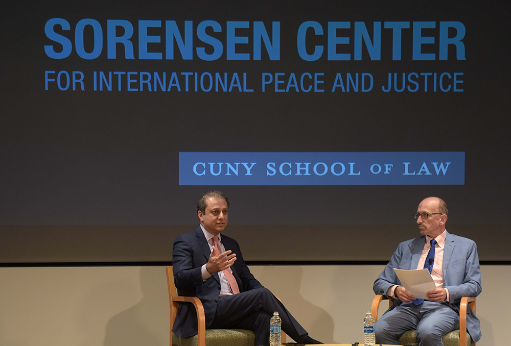 Preet Bharara and Brian Lehrer in conversation on stage